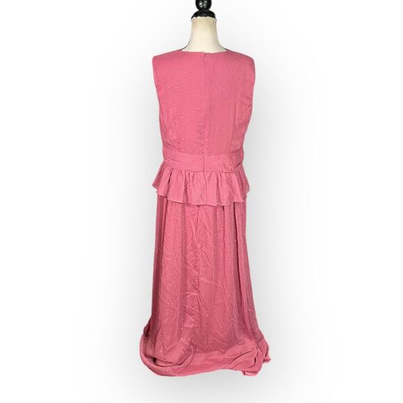 LDT Peplum Waist Gown Women's Plus 14 Pink Rose Sleeveless V-Neck Maxi RTR - Picture 5 of 15